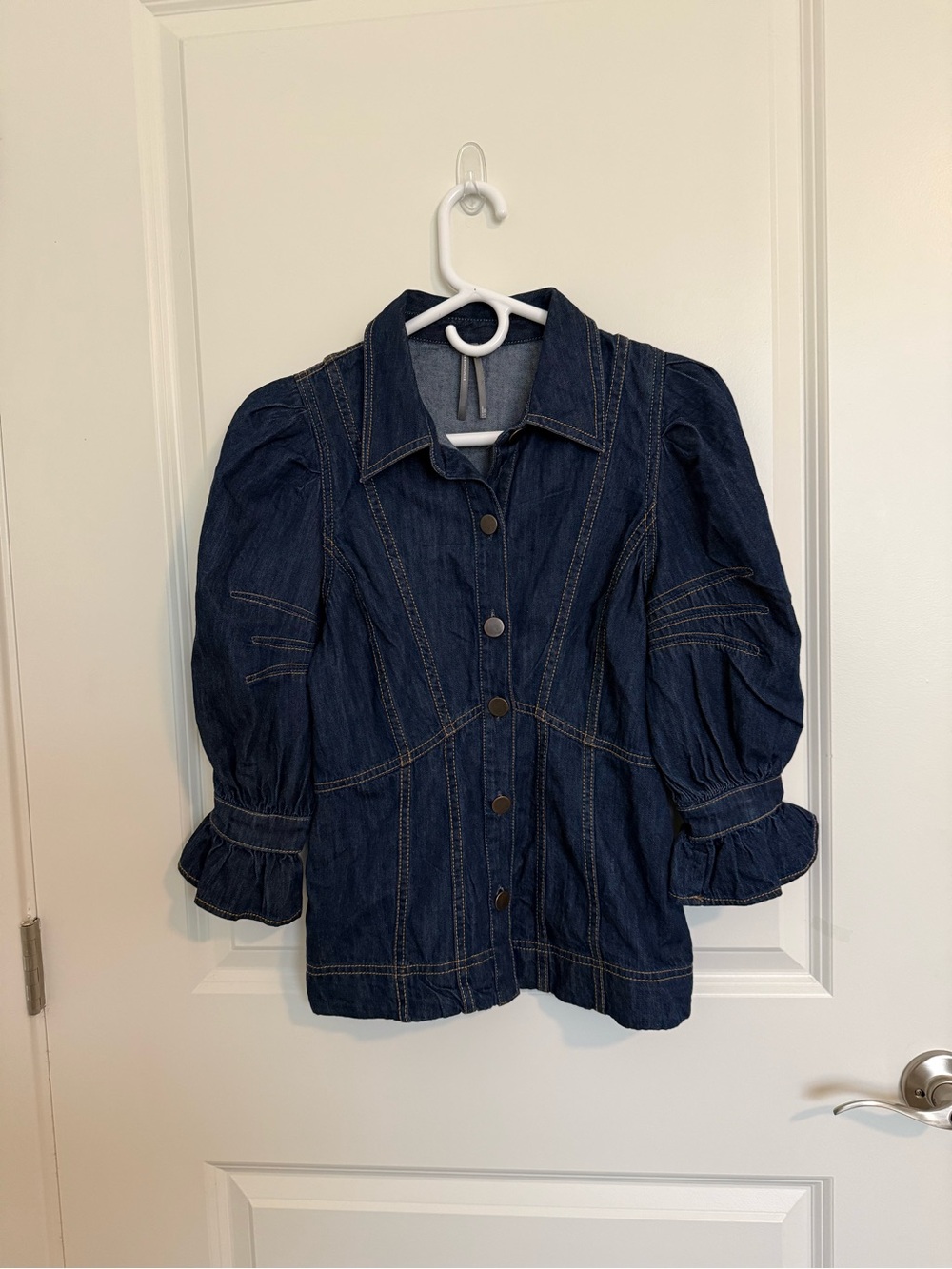 Anthropologie Dark Blue Denim Puff-Sleeve Jean Jacket - Kids